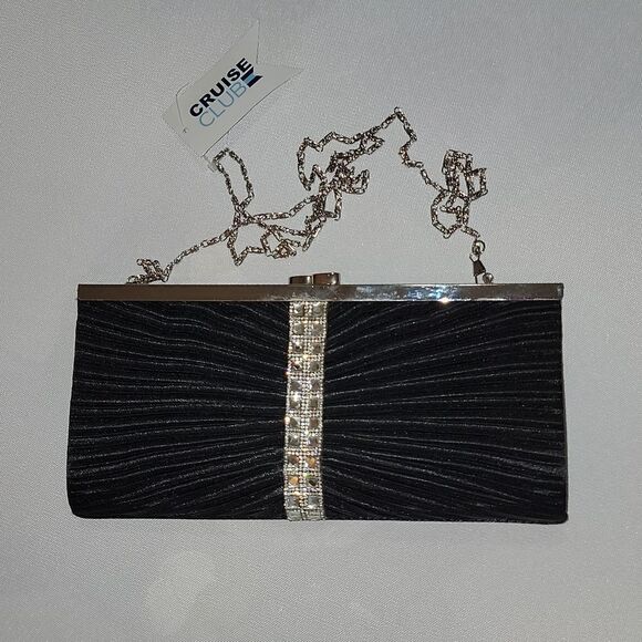 NWT Cruise Club Evening Bag Bling Convertible Purse Crossbody Clutch Black - Picture 1 of 8